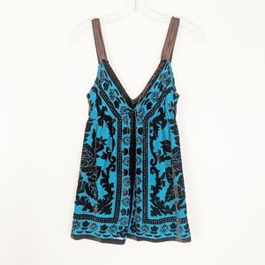 Hale Bob Turquoise & Dark Brown Ornate Cami/Tunic